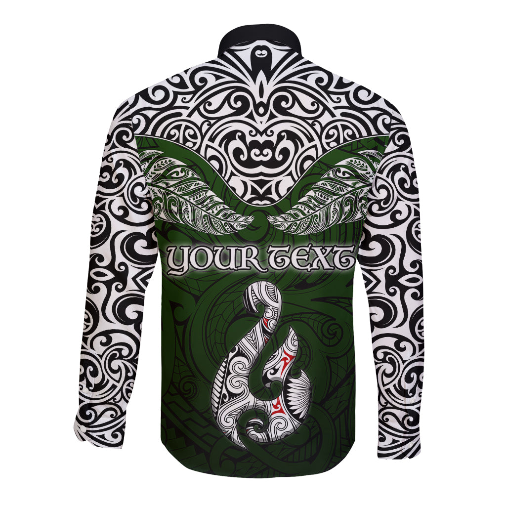 Custom Aotearoa New Zealand Long Sleeve Button Shirt Silver Fern and Matau with Maori Tribal Green Style LT03 - Polynesian Pride