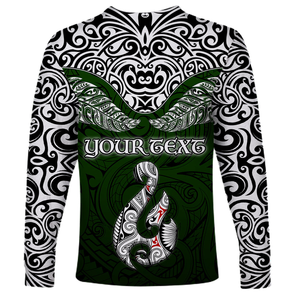 Custom Aotearoa New Zealand Long Sleeve Shirt Silver Fern and Matau with Maori Tribal Green Style LT03 - Polynesian Pride