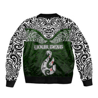 Custom Aotearoa New Zealand Sleeve Zip Bomber Jacket Silver Fern and Matau with Maori Tribal Green Style LT03 - Polynesian Pride