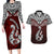 Custom Aotearoa New Zealand Couples Matching Long Sleeve Bodycon Dress and Hawaiian Shirt Silver Fern and Matau with Maori Tribal Red Style LT03 Red - Polynesian Pride