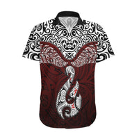 Custom Aotearoa New Zealand Hawaiian Shirt Silver Fern and Matau with Maori Tribal Red Style LT03 Red - Polynesian Pride