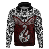 Custom Aotearoa New Zealand Hoodie Silver Fern and Matau with Maori Tribal Red Style LT03 Pullover Hoodie Red - Polynesian Pride