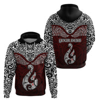 Custom Aotearoa New Zealand Hoodie Silver Fern and Matau with Maori Tribal Red Style LT03 - Polynesian Pride