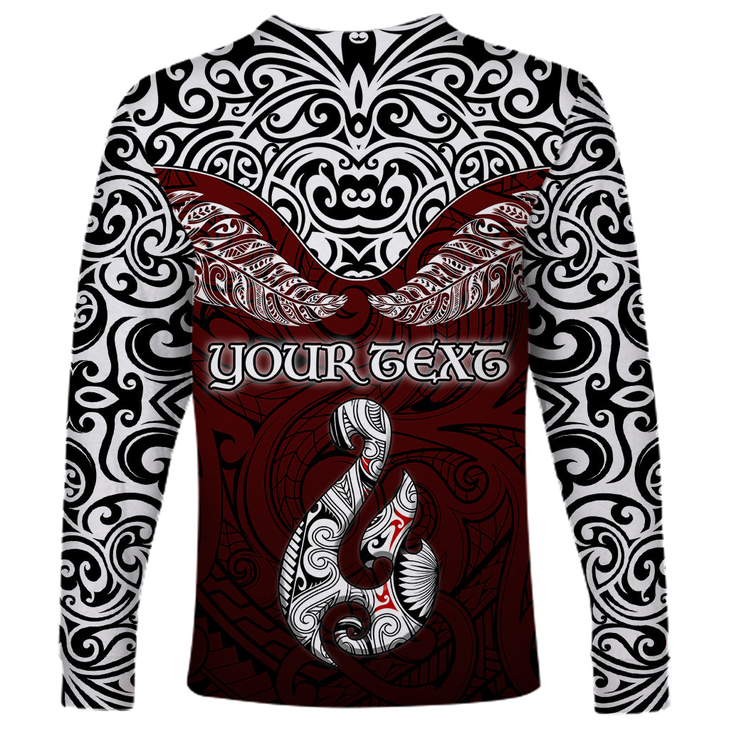 Custom Aotearoa New Zealand Long Sleeve Shirt Silver Fern and Matau with Maori Tribal Red Style LT03 - Polynesian Pride