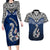 Aotearoa New Zealand Couples Matching Long Sleeve Bodycon Dress and Hawaiian Shirt Silver Fern and Matau with Maori Tribal Blue Style LT03 Blue - Polynesian Pride