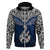 Aotearoa New Zealand Hoodie Silver Fern and Matau with Maori Tribal Blue Style LT03 Zip Hoodie Blue - Polynesian Pride