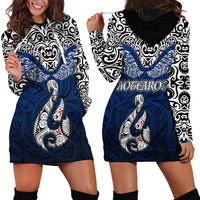 Aotearoa New Zealand Hoodie Dress Silver Fern and Matau with Maori Tribal Blue Style LT03 - Polynesian Pride