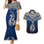 Custom Aotearoa New Zealand Couples Matching Mermaid Dress and Hawaiian Shirt Silver Fern and Matau with Maori Tribal Blue Style LT03 Blue - Polynesian Pride