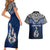 Custom Aotearoa New Zealand Couples Matching Short Sleeve Bodycon Dress and Hawaiian Shirt Silver Fern and Matau with Maori Tribal Blue Style LT03 - Polynesian Pride