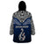 Custom Aotearoa New Zealand Wearable Blanket Hoodie Silver Fern and Matau with Maori Tribal Blue Style LT03 - Polynesian Pride