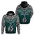 Aotearoa New Zealand Hoodie Silver Fern and Matau with Maori Tribal Turquoise Style LT03 - Polynesian Pride