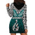 Aotearoa New Zealand Hoodie Dress Silver Fern and Matau with Maori Tribal Turquoise Style LT03 - Polynesian Pride