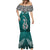 Custom Aotearoa New Zealand Mermaid Dress Silver Fern and Matau with Maori Tribal Turquoise Style LT03 - Polynesian Pride