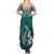 Custom Aotearoa New Zealand Summer Maxi Dress Silver Fern and Matau with Maori Tribal Turquoise Style LT03 - Polynesian Pride