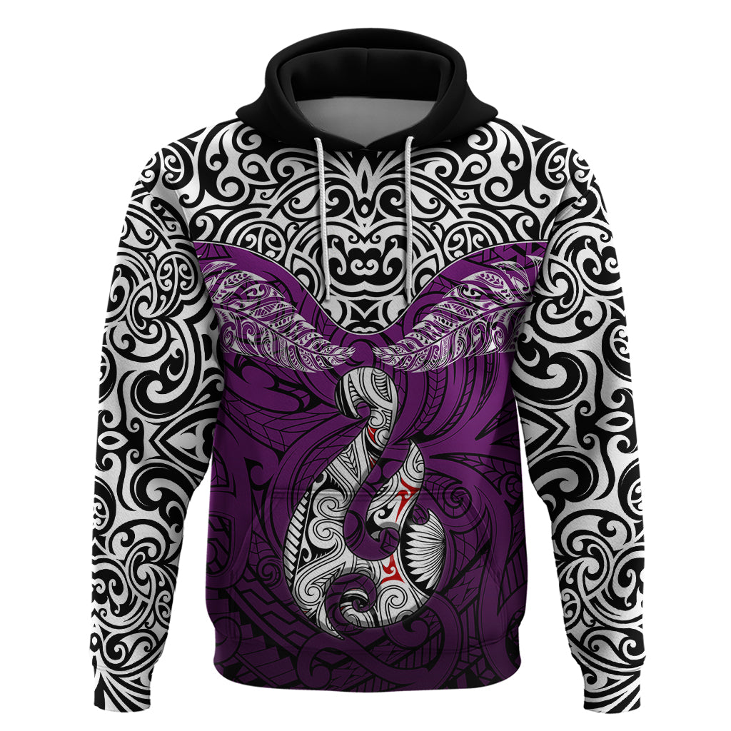 Aotearoa New Zealand Hoodie Silver Fern and Matau with Maori Tribal Pink Style LT03 Pullover Hoodie Pink - Polynesian Pride