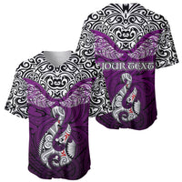 Custom Aotearoa New Zealand Baseball Jersey Silver Fern and Matau with Maori Tribal Pink Style LT03 - Polynesian Pride