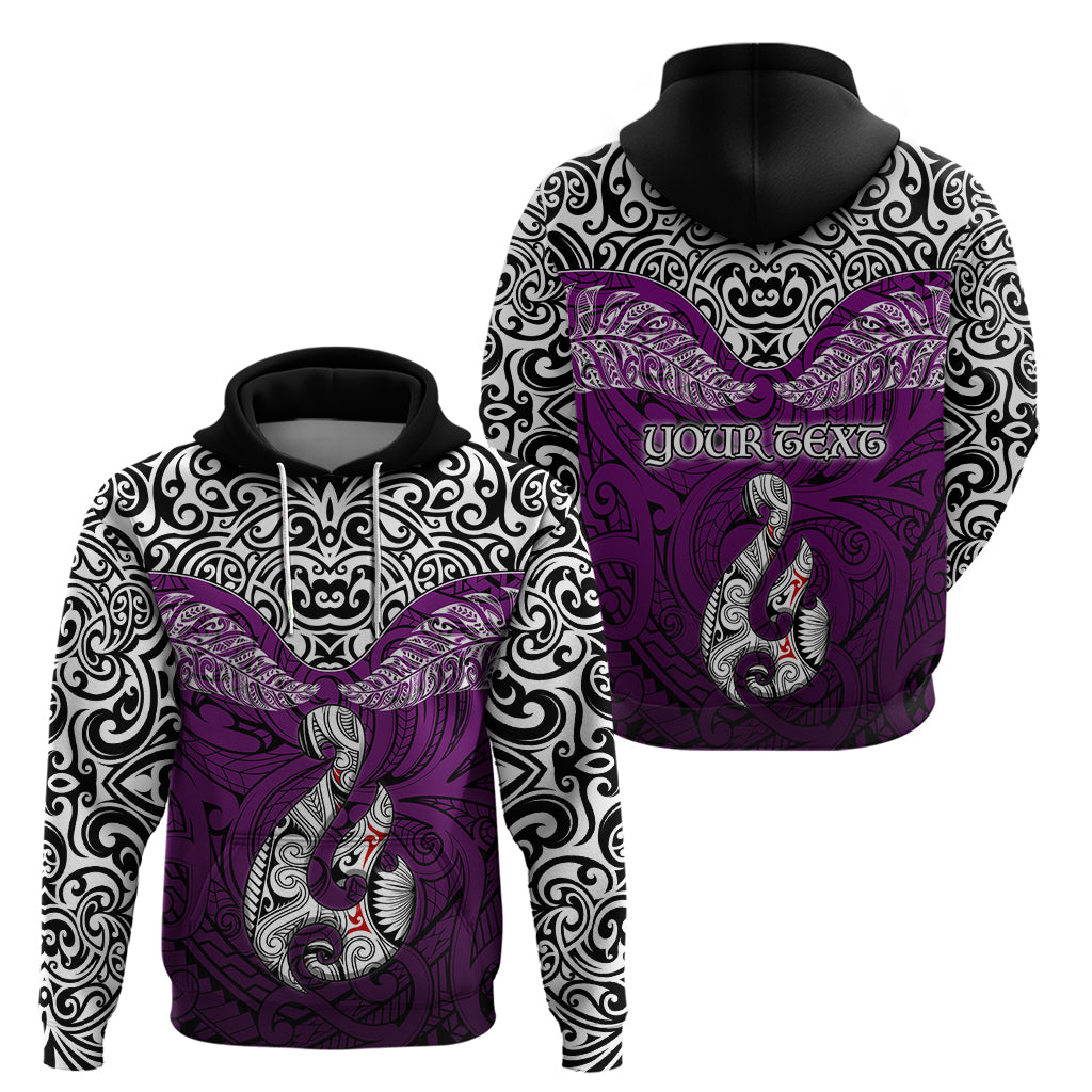 Custom Aotearoa New Zealand Hoodie Silver Fern and Matau with Maori Tribal Pink Style LT03 - Polynesian Pride