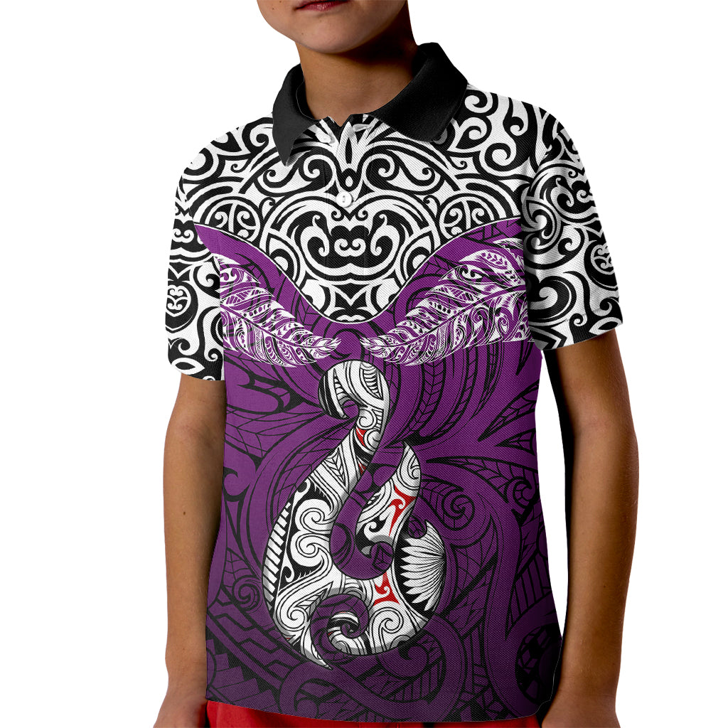 Custom Aotearoa New Zealand Kid Polo Shirt Silver Fern and Matau with Maori Tribal Pink Style LT03 Kid Pink - Polynesian Pride