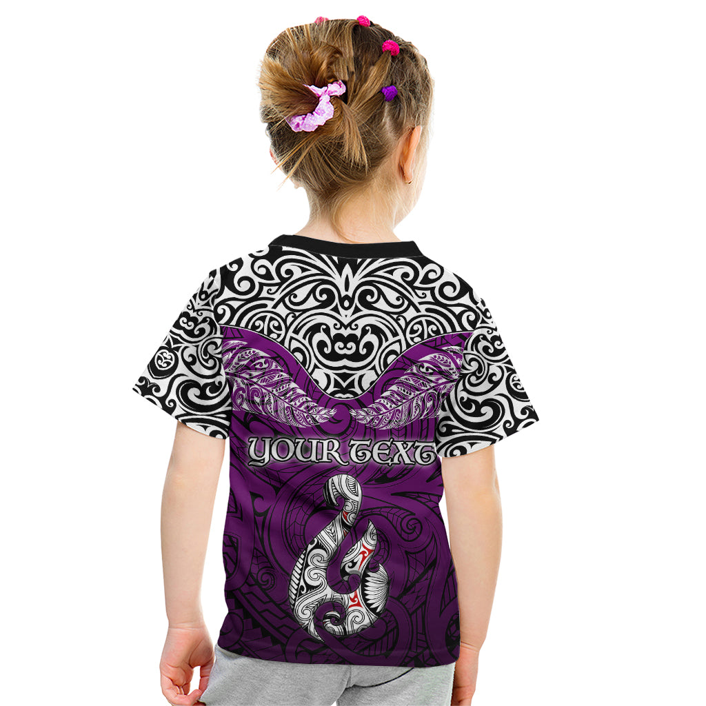 Custom Aotearoa New Zealand Kid T Shirt Silver Fern and Matau with Maori Tribal Pink Style LT03 - Polynesian Pride