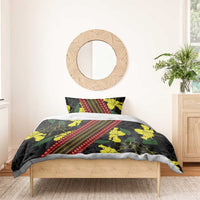 Samoan Culture Bedding Set Hibiscus and Ula Fala with Tapa Pattern Black Color