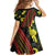 Samoan Culture Family Matching Off The Shoulder Long Sleeve Dress and Hawaiian Shirt Hibiscus and Ula Fala with Tapa Pattern Black Color