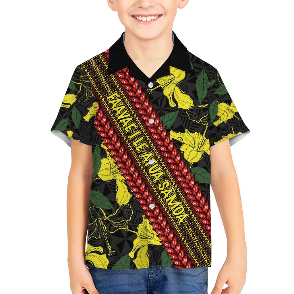 Samoan Culture Hawaiian Shirt Hibiscus and Ula Fala with Tapa Pattern Black Color
