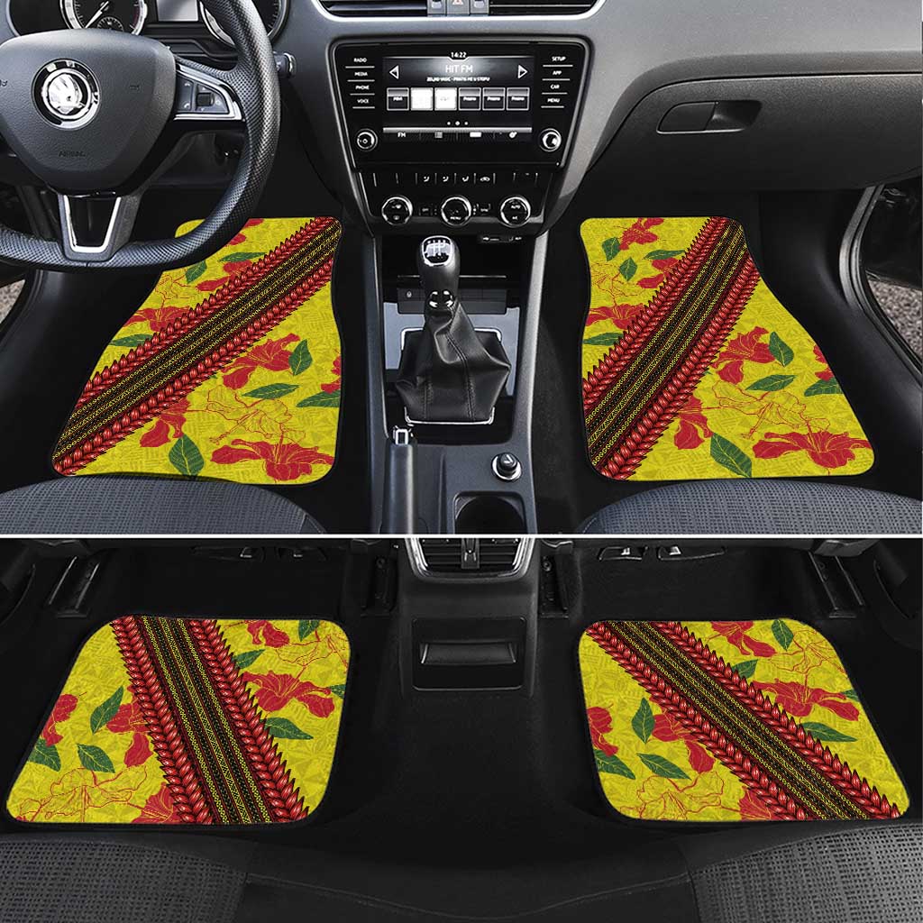 Samoan Culture Car Mats Hibiscus and Ula Fala with Tapa Pattern Yellow Color