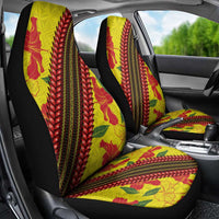 Samoan Culture Car Seat Cover Hibiscus and Ula Fala with Tapa Pattern Yellow Color