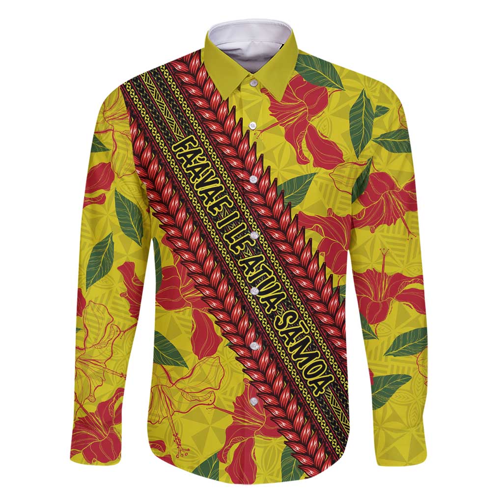 Samoan Culture Family Matching Tank Maxi Dress and Hawaiian Shirt Hibiscus and Ula Fala with Tapa Pattern YellowColor