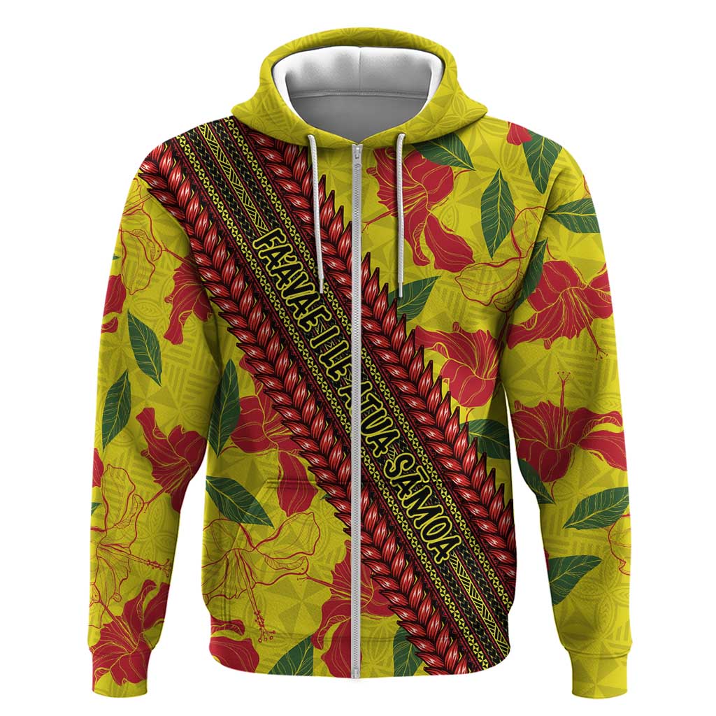 Samoan Culture Hoodie Hibiscus and Ula Fala with Tapa Pattern YellowColor