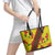 Samoan Culture Leather Tote Bag Hibiscus and Ula Fala with Tapa Pattern Yellow Color