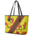 Samoan Culture Leather Tote Bag Hibiscus and Ula Fala with Tapa Pattern Yellow Color