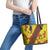 Samoan Culture Leather Tote Bag Hibiscus and Ula Fala with Tapa Pattern Yellow Color