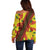 Samoan Culture Off Shoulder Sweater Hibiscus and Ula Fala with Tapa Pattern YellowColor