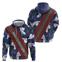 Samoan Culture Hoodie Hibiscus and Ula Fala with Tapa Pattern Blue Color