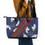 Samoan Culture Leather Tote Bag Hibiscus and Ula Fala with Tapa Pattern Blue Color