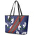 Samoan Culture Leather Tote Bag Hibiscus and Ula Fala with Tapa Pattern Blue Color