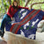 Samoan Culture Quilt Hibiscus and Ula Fala with Tapa Pattern Blue Color