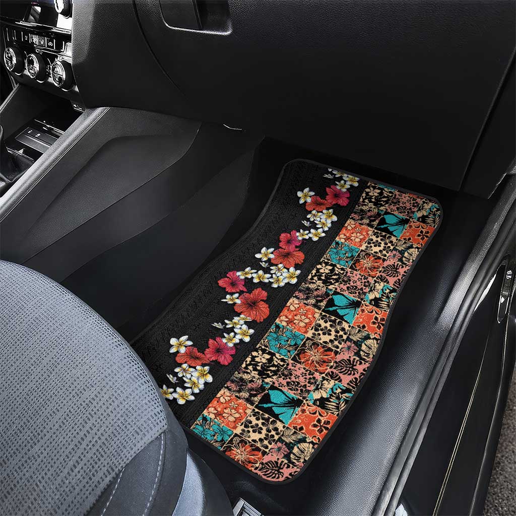 Hawaiian Hibiscus and Tropical Leaves Car Mats Patchwork Grunge Abstract Vintage Style