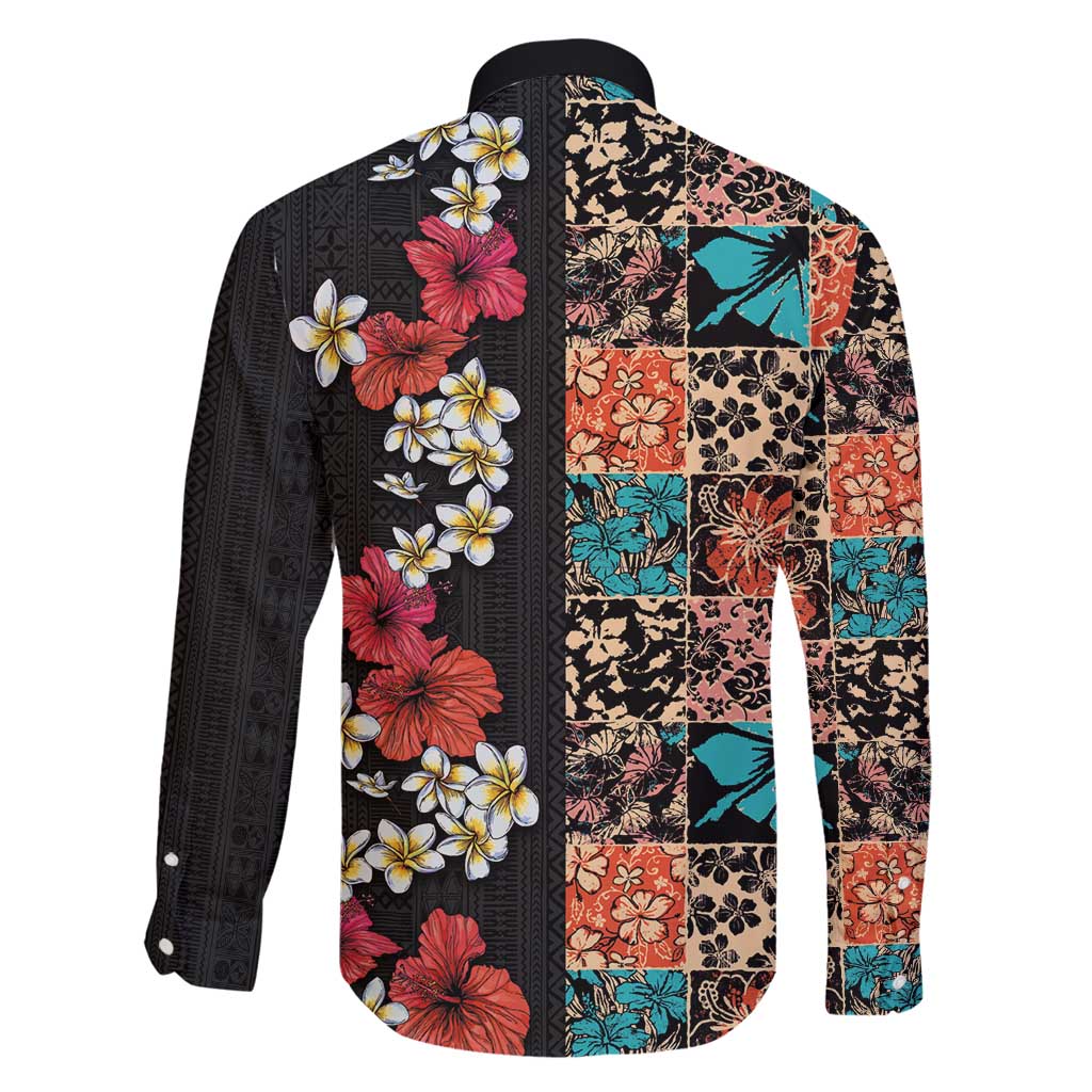 Hawaiian Hibiscus and Tropical Leaves Family Matching Summer Maxi Dress and Hawaiian Shirt Patchwork Grunge Abstract Vintage Style