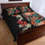 Hawaiian Hibiscus and Tropical Leaves Quilt Bed Set Patchwork Grunge Abstract Vintage Style