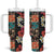 Hawaiian Hibiscus and Tropical Leaves Tumbler With Handle Patchwork Grunge Abstract Vintage Style