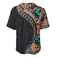 Hawaiian Hibiscus and Tropical Leaves Baseball Jersey Patchwork Grunge Abstract and Tapa Tribal Pattern Half Style LT03 - Polynesian Pride