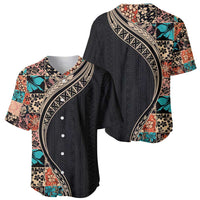 Hawaiian Hibiscus and Tropical Leaves Baseball Jersey Patchwork Grunge Abstract and Tapa Tribal Pattern Half Style LT03 - Polynesian Pride