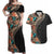 Hawaiian Hibiscus and Tropical Leaves Couples Matching Off Shoulder Maxi Dress and Hawaiian Shirt Patchwork Grunge Abstract and Tapa Tribal Pattern Half Style