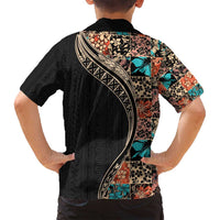 Hawaiian Hibiscus and Tropical Leaves Family Matching Tank Maxi Dress and Hawaiian Shirt Patchwork Grunge Abstract and Tapa Tribal Pattern Half Style