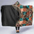 Hawaiian Hibiscus and Tropical Leaves Hooded Blanket Patchwork Grunge Abstract and Tapa Tribal Pattern Half Style