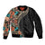 Hawaiian Hibiscus and Tropical Leaves Sleeve Zip Bomber Jacket Patchwork Grunge Abstract and Tapa Tribal Pattern Half Style