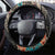 Hawaiian Hibiscus and Tropical Leaves Steering Wheel Cover Patchwork Grunge Abstract and Tapa Tribal Pattern Half Style