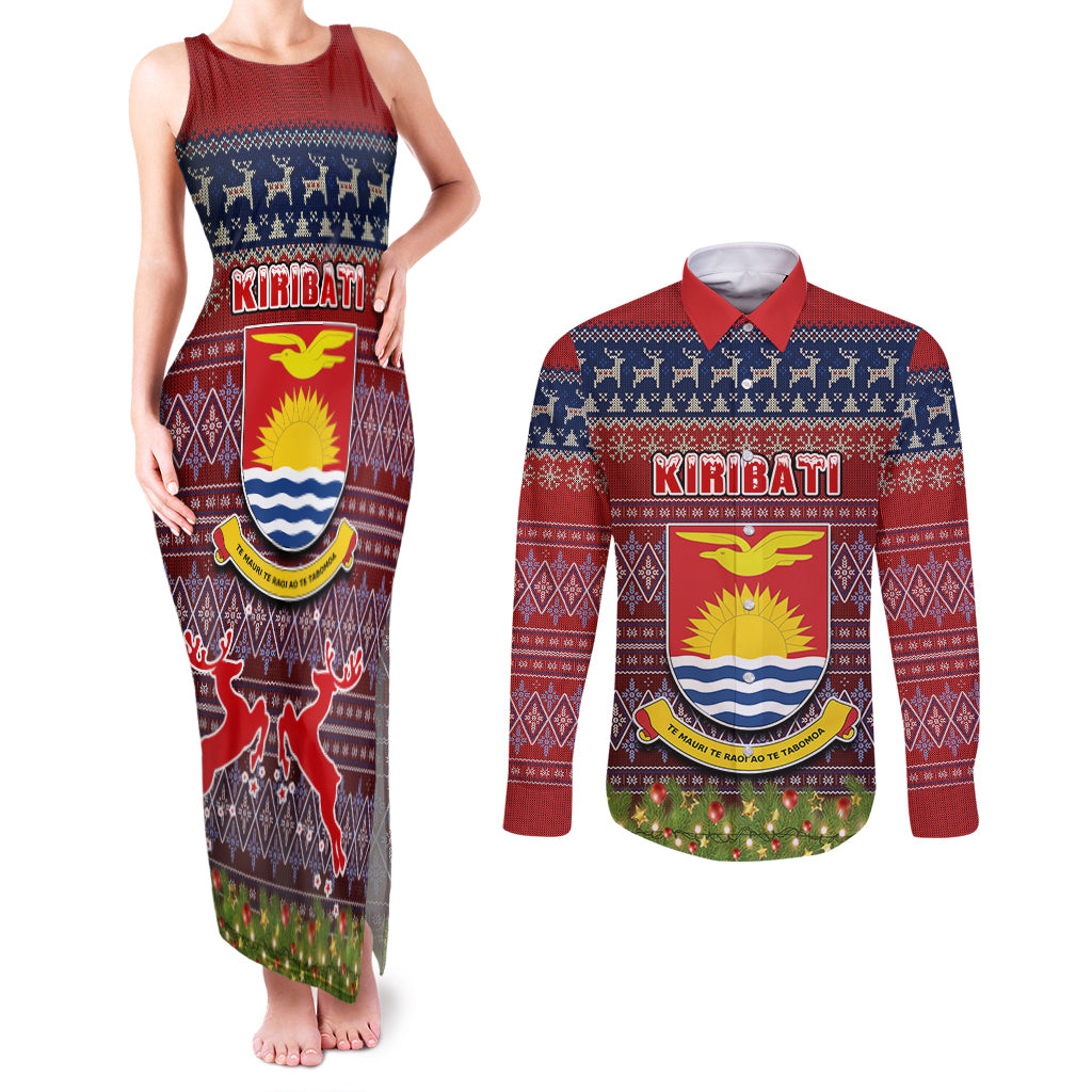 kiribati-christmas-couples-matching-tank-maxi-dress-and-long-sleeve-button-shirts-coat-of-arms-and-map-beautiful-merry-xmas-snowflake